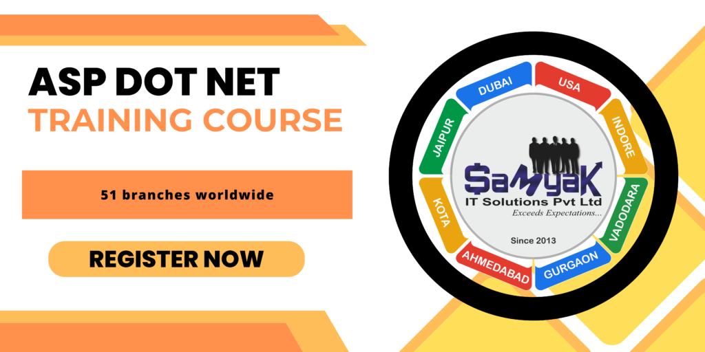 banner full stack .net developer course in orange color with company logo