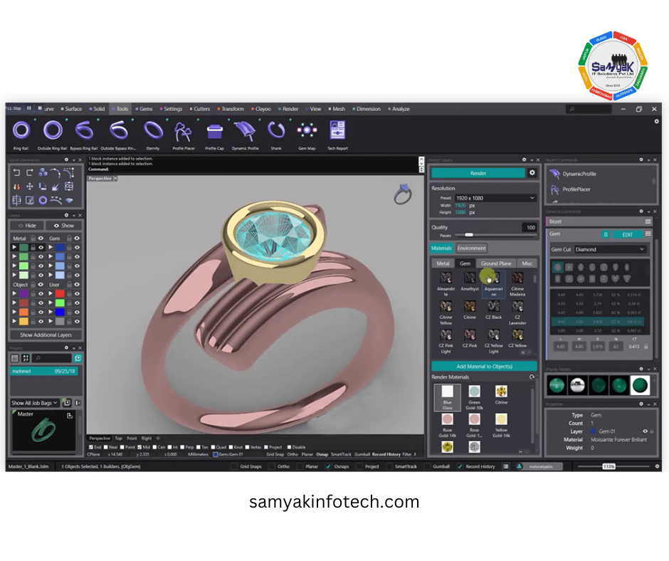interface of cad matrix software in which we can see the design of a ring.